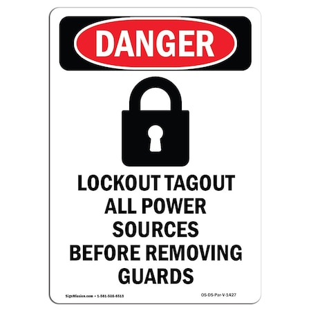 Signmission Safety Sign, OSHA Danger, 24" Height, Lockout Tagout All, Portrait OS-DS-D-1824-V-1427